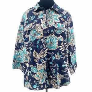 Croft & Barrow Blue Floral Button Up XL
